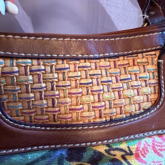 Fossil Floral Tropical Multi Color Bag Purse Leather Strap Raffia Shoulder Bag - Picture 9 of 16